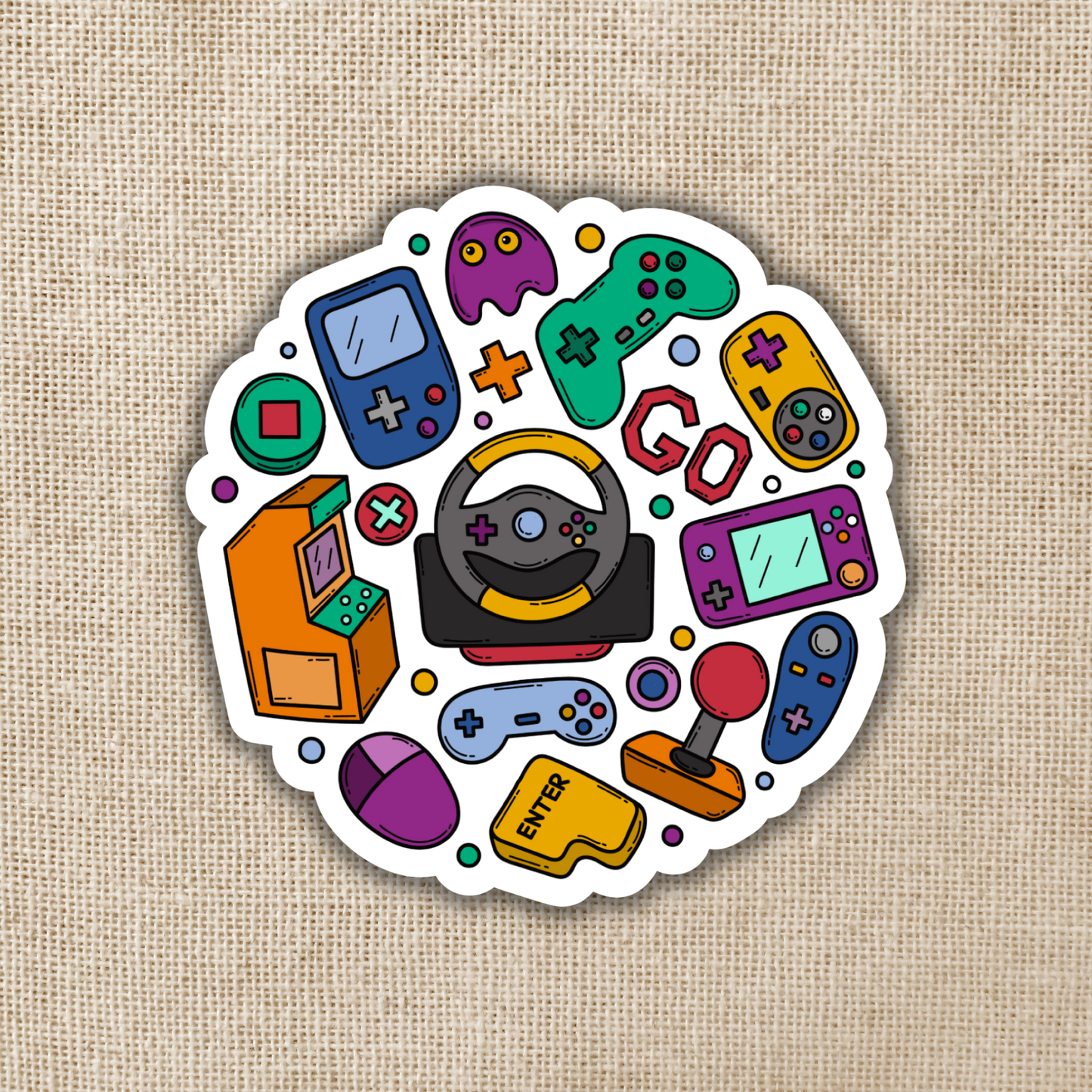 Gamer Accessories Doodle Circle, 2.5-inch Sticker
