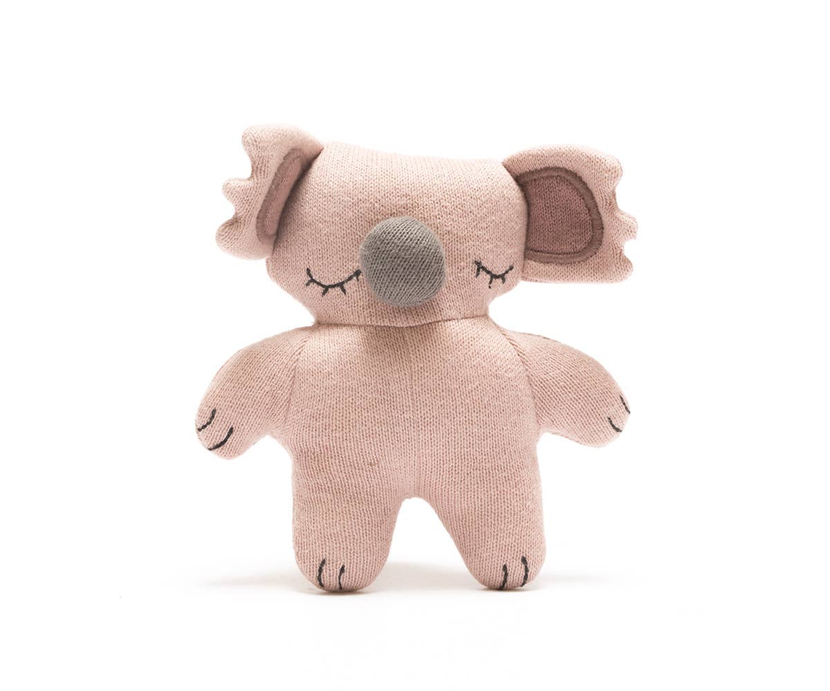 Organic Cotton Knitted Koala the Sleeping Bear Rattle Pink