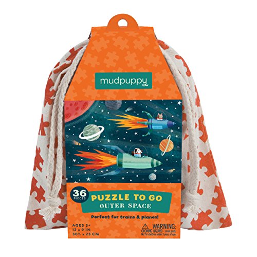 Mudpuppy Outer Space Puzzle To Go, 36 Pieces, 12?x9? ? Great For Kids Age 3+ - Colorful Illustrations Of Rockets In Space ? Packaged In Travel-friendly Drawstring Fabric Pouch ? Perfect For Planes