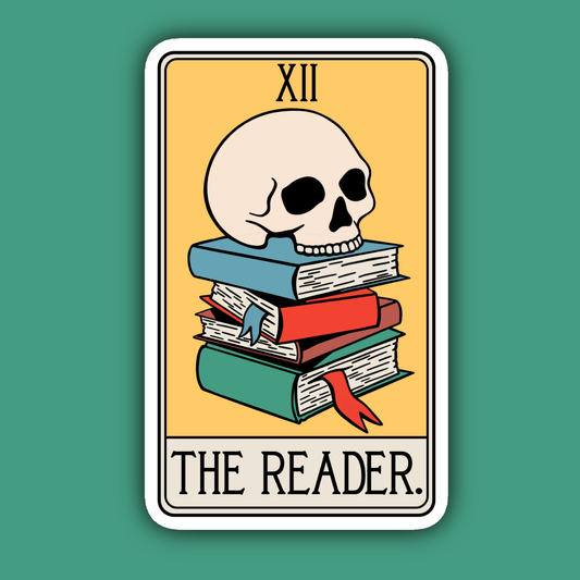 The Reader Tarot Card Skull Books Sticker