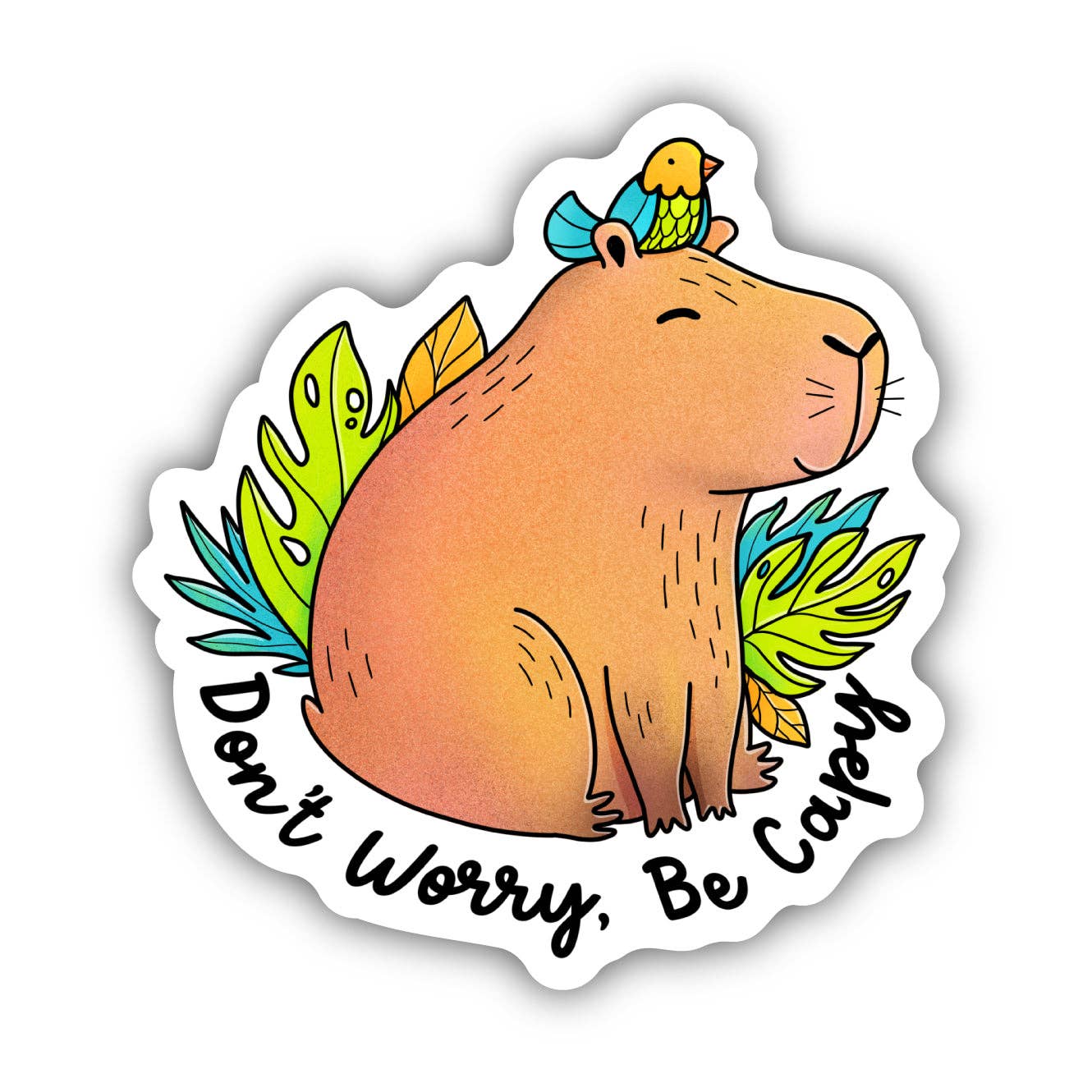 Don't Worry, Be Capy Capybara and Bird Sticker